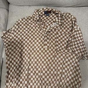 Brown and White Checkered Men's Shirt